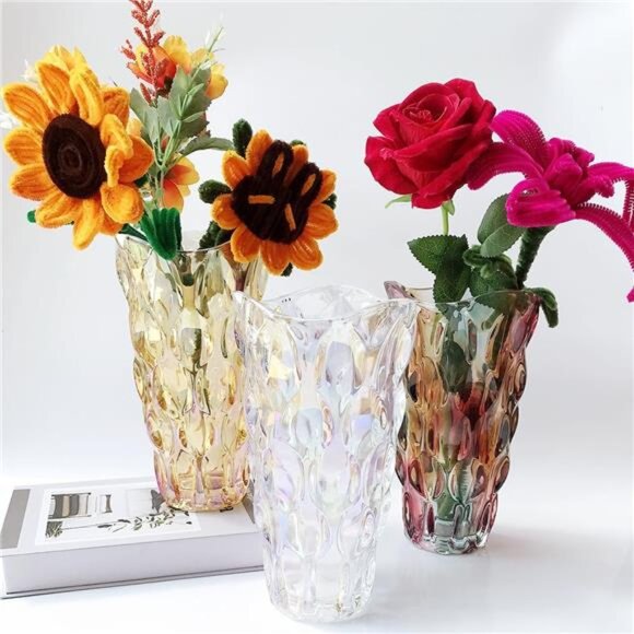 Heavy Flower Glass Vase Thickened 3.5lb 9.5inch Sparkle vase Bohemian Style, - Picture 5 of 7